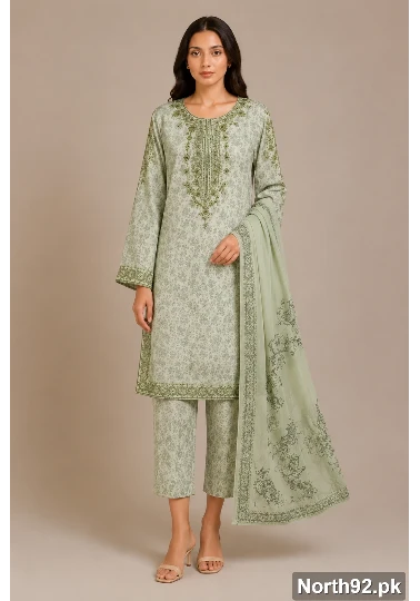 Sage Green Embroidered 3 Pc Suit