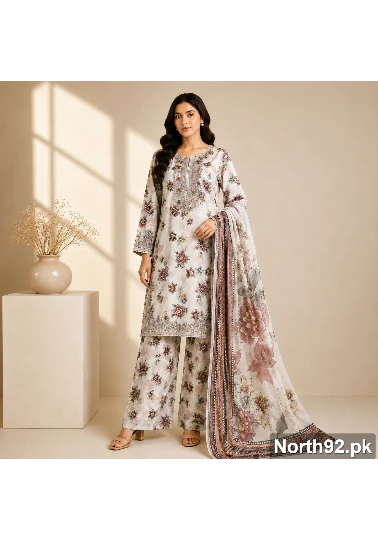 Mauve Bloom Lawn 3 Pc Suit
