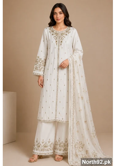 White Embroidered Lawn 3 Pc Suit 