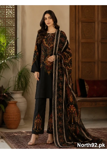 Midnight Floral Embroidered 3 Pc Suit 