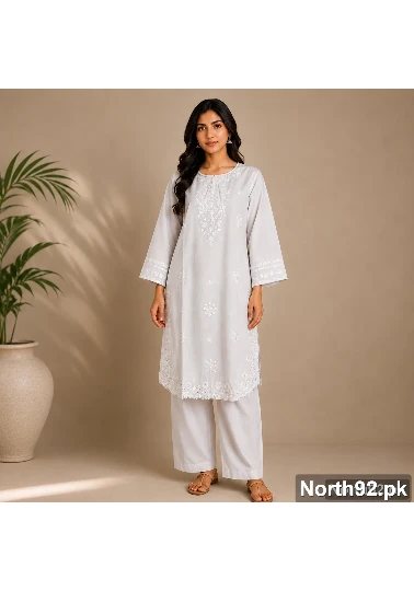 White Embroidered Lawn 2 Pc Suit 